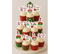 24 x PRE CUT NAUGHTY ELF I'M BACK NAUGHTY OR NICE CHRISTMAS STAND UP EDIBLE WAFER CARD RICE PAPER CUPCAKE TOPPERS DECORATIONS