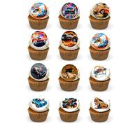 24 x PRECUT Hot Racing Car Edible Premium Wafer Card Cupcake Toppers Cake Decoration Happy Birthday Hot Car Decorations