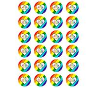 24 x Pride Month Rainbow Heart Edible Cupcake Toppers - Wafer Card or Icing - Gay Love Celebration Themed Party Decorations Perfect For Brownies Cookies Muffins & More! (Edible Wafer Card)