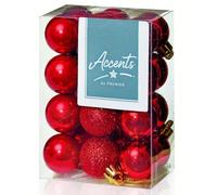 Premier Decorations 30mm Red Multi Finish Baubles Pack of 24, none