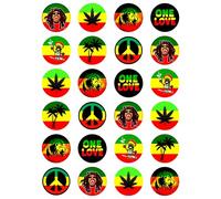 24 x Reggae Rasta Mix Edible Wafer or Icing Cupcake Toppers Fun Weed Themed Party Cake Decorations Perfect For Brownies Cookies Muffins & More! (Premium Icing Sheet)
