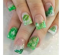 24 x Shamrock Press On Nails Green Full Coverage Fake Nail Lip Slip Splint Stick Nail Festival Acrylic Nails