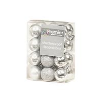 24 x Silver shatterproof Christmas tree Baubles Decorations Mixed finishes by Premier Decorations