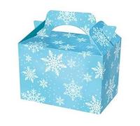 24 x SNOWFLAKE DESIGN PARTY MEAL BOX - Childrens Kids Carry Food Birthday Party Loot Bag Box - Light Blue With Frozen Snowflakes Design