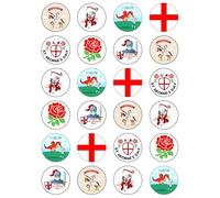 24 x St George's Day Party Pack - Edible Wafer or Icing Cupcake Toppers English Party Cake Decorations Perfect For Brownies Cookies Muffins & More! (Premium Icing Sheet)