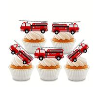 24 x Stand up fire Engine Cupcake Toppers Edible Wafer Card