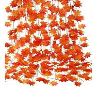 24 x Strands 48 metre Length Autumn Fall Leaf Garland Artificial Maple Leaves Hanging Fall Vines Maple Garland Thanksgiving Decor for Home Wedding Fireplace Party