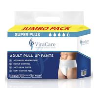 24 x Super Plus Incontinence Pants Women & Men | Adults Nappies | Advanced Absorption and Soft-Stretch Waistband | Adults Pull Up Pants | Waist Size Medium 65-135 cm | (2 Packs of 12) (Medium)