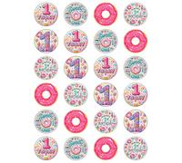 24 x Sweet One 1st Birthday Edible Cupcake Toppers - Wafer Card or Icing - First Birthday Themed Party Decorations Perfect For Brownies Cookies Muffins & More! (Edible Wafer Card)