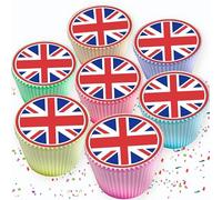 24 x UNION JACK FLAG VE DAY OLYMPICS CORONATION JUBILEE 4.5 cms EDIBLE ICING CUPCAKE TOPPERS DECORATIONS UJ69