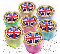 24 x UNION JACK FLAG VE DAY OLYMPICS CORONATION JUBILEE 4.5 cms EDIBLE ICING CUPCAKE TOPPERS DECORATIONS (3811)