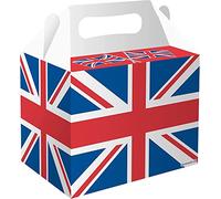 24 x Union Jack Food Boxes for British Parties - Recyclable Card Lunch Boxes with Carry Handle - British Flag Party Treat & Gift Boxes - Street Party, Picnic, Jubilee & Royal Event Supplies