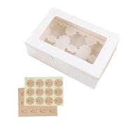 24 x White Cupcake Boxes 6 Holes (9.4x6.3x3 Inches), Rectangle Cup Cake Boxes with Clear Window, Suitable for Home Baking, Party, Wedding, Christmas, Cake Shop, Picnic