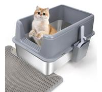24"x16"x12" Stainless Steel Litter Box for Cats - Durable Open Design, High-Sided, Non-Stick Tray for Mess-Free Indoor Use, Multi-Pet Friendly for Rabbits, Guinea Pigs, and Small Pets
