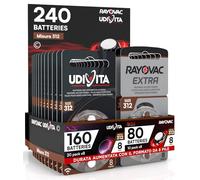 240 Batteries for Hearing Aid Size 312 (Brown) PR41 Zinc-Air with Phono Pulse Technology - 240 Batteries: 160 Rayovac + 80 Udivita