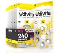 240 Batteries for Hearing Aids Udivita Size 10-40 Blister Packs with 6 Batteries