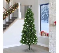 240 cm Pre-Lit Christmas Tree, Green PE Artificial Tree with 300 Warm White LED Strip Lights, Durable Cone-Shaped Design for Indoor & Sheltered Outdoor Holiday Decor, Easy USB Power