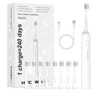HYCHIKA Electric Toothbrush - Rechargeable Sonic Toothbrush with 8 Toothbrush Heads, 240 Days Battery Life,3 Cleaning Modes,IPX7,2 Minute Smart Timer,Gift for Family