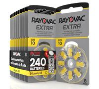 240 Hearing Aid Batteries 10 Rayovac Extra - 30 Blisters of 8 Batteries