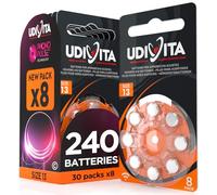 240 Hearing Aid Batteries Size 13 Udivita (Orange) PR48 Zinc-Air with Phono Pulse Technology - 30 Blisters of 8 Batteries