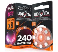 240 Hearing Aid Batteries Size 13 Udivita PR48 (Orange) Phono Pulse Technology - 30 Blisters of 8 Batteries