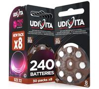 240 Hearing Aid Batteries Size 312 Udivita (Brown) PR41 Zinc-Air with Phono Pulse Technology - 30 Blisters of 8 Batteries