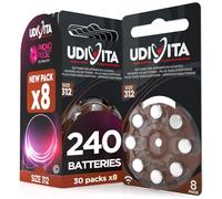 240 Hearing Aid Batteries Size 312 Udivita PR41 (Brown) Phono Pulse Technology - 30 Blisters of 8 Batteries