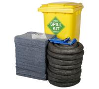240 Litre Evo Recycled Spill Kit In A Wheelie Bin - Suitable For Hydraulics, Oils, Coolant, Fuels And Mild Ac'ds.