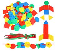 240 PCS Big Bright Colourful Geometric Button Set with 30 Braided Ropes, Large Multicolour Assorted Shapes Educational Toy for Ages 3+, DIY Crafts and Handmade Gifts