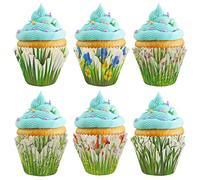 240 Pcs Cupcake Cases Paper Wrapper Flower Petal Cupcake Liners 6 Stylish Muffin Cupcake Wrapper Paper Cases Green Floral Paper Baking Cups for Wedding Birthday Easter Party Decoration