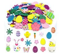 240 PCS Easter EVA Foam Stickers,Easter Decorations Stickers Eggs Chick Bunny Carrot Flower Stickers,Easter Party Decorations Stickers,Glitter Easter Stickers