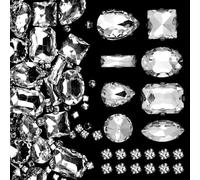 240 PCS Large Rhinestones Mixed Shapes - Clear Glass Crystal Gems with Metal Flatback Prong Setting - Sew On Rhinestones for Crafts, Dress Embellishments, DIY Shoes & Jewelry Making