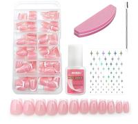 240 Pcs Pink French Tip Short Press on Nails Kit, Glossy Square Fake Nails with Nail Glue, Stick on Nails for Girls Women, DIY Home Manicure Set 20