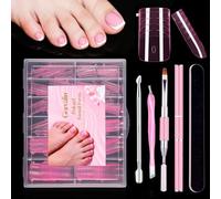 240 PCS Poly Gel Nail Form Kit for Toes - Reusable Dual Toe Nail Form Molds for Builder Gel with Nail Care Kit - 12 Sizes (Pink)
