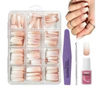 240 Pcs Press on Nails, Long Square Ombre False Nails with Glue, 12 Sizes