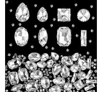 240 PCS Rhinestones for Clothes White Flat Back Sew on Crystals Mixed Shapes Flatback Claw Crystal Rhinestone Non-Stick Glass Sewing Gems for Clothes Shoes Jewelry Making DIY Crafts (White)
