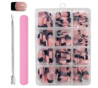 240 PCS Short French Tip False Nails Black Press On, Full Cover Stick On Nails Ballerina Nail Art With Nail-File, Cuticle Pusher For Salon DIY Decoration