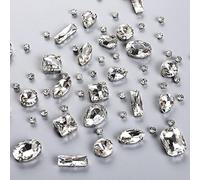 240 Pieces Large Sew on Rhinestones Clear Glass Crystal Gems for Crafts Mix Shapes Metal Flatback Claw Rhinestones Gems for Jewelry Crafts Clothes Shoes Costume