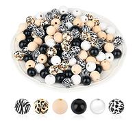 240 Pieces Leopard Cow Zebra Wood Beads Set 16mm Black White Wooden Beads Jungle Print Round Craft Beads for Woodland DIY Jewelry Garland Making Christmas Tree Hanging