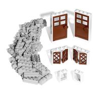 240 Pieces Masonry Profile Bricks Wall Bricks Blocks, with Windows and Doors Kit 6 Pcs, Compatible with Lego Parts Pieces, Creative Classic Building Bricks (Light Gray)