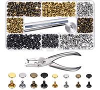 240 Set Leather Rivets Double Cap Rivet Tubular Metal Studs 2 Sizes with Punch Pliers and 3 Pieces Setting Tool Kit for Leather Craft Repairs Decoration, 4 Colors