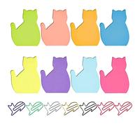 240 Sheets of cat-Shaped Sticky Notes, with 7 Pieces of cat-Shaped Paper Clips, Cartoon Animal Notes, Color Office Notes, Cute Sticky Notes, self-Adhesive memos, Suitable for Offices and Families