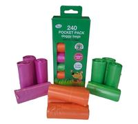 240 TidyZ Dog Poo Bags. Minimum 30% Recycled Plastic. Strong, Large Pet Waste Bags. Tie Handles. Individual Pocket Packs. Coloured. Leakproof. 12 Rolls of 20