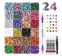 24000 PCS Bedazzling Kit with 3 pcs Glues, 5mm SS20 Multicolour Resin Rhinestones Flatback Gems Non-HOTFIX Bedazzler with 30ml B7000 Jewelry Glue, Pickup Pen,Tweezers for DIY Nail Art Decoration