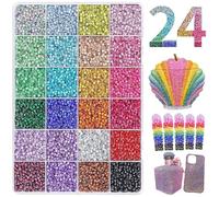 24000Pcs Jelly Resin Rhinestones for Crafts, 24-Color 3mm Flatback Gems Bulk with Reinforced Storage Box, Multi-Color Glass-Like Sparkle Stones for Tumblers Nails and DIY Projects with Tools (Set2)
