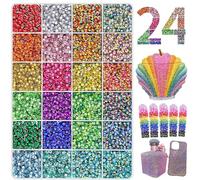 24000Pcs Jelly Resin Rhinestones for Crafts, 24-Color 3mm Flatback Gems Bulk with Reinforced Storage Box, Multi-Color Glass-Like Sparkle Stones for Tumblers Nails and DIY Projects with Tools (Set3)