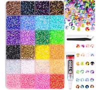 24000pcs Jelly Resin Rhinestones with Tweezers for Crafts, Mixed Gems, 3mm Non Heat Setting, Crystals for DIY Clothing, Glasses, Cups, Shoes, Fabric, Nail Decor