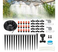 240FT Drip Irrigation System Kit, Yomile Automatic Garden Watering Misting System with 1/2 inch Hose 1/4 inch Distribution Tubing Drip Emitters Drip Spray 2 in 1 Nozzle for Greenhouse, Yard, Lawn…