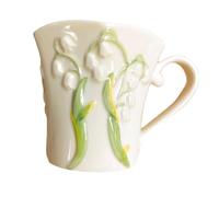 240ml/8oz French Cream Style High Temperature Hand Painted Relief 3D Lily Of The Valley Ceramic Mug-Pink Lily Cup