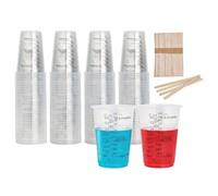240ml/8oz Measuring Cups, 50Pcs Paint Mixing Cups, Graduated Liquid Cups | Measuring Cups with Syringe and Wooden Sticks, Clear Measure Stirring for Pigment Mixing